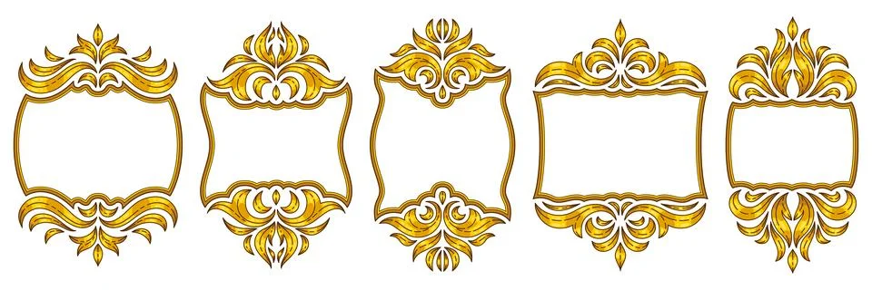 Set of frames in baroque style. Decorative curling plant. Illustrazione stock