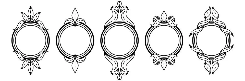 Set of frames in baroque style. Decorative curling plant. Illustrazione stock