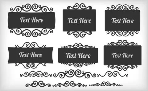Set of frames in black with flourishes. Stock Illustration