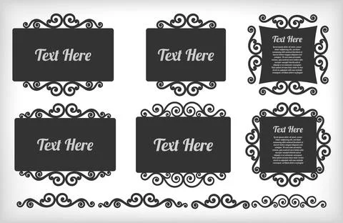 Set of frames in black with flourishes. Stock Illustration