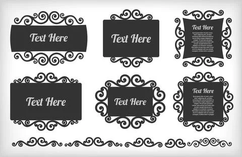 Set of frames in black with flourishes. Stock Illustration