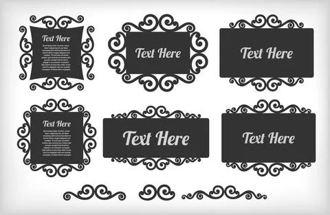 Set of frames in black with flourishes. Stock Illustration