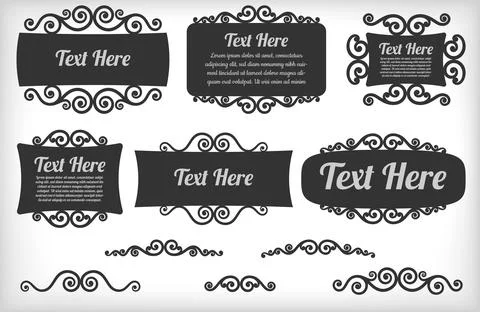 Set of frames in black with flourishes. Stock Illustration