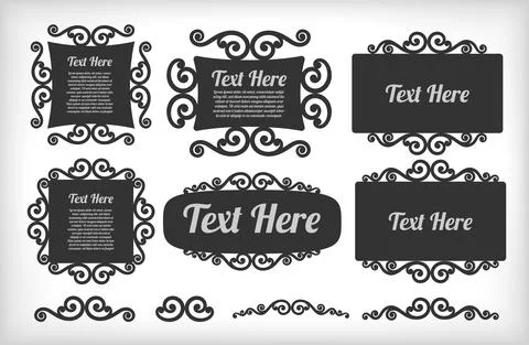 Set of frames in black with flourishes. Stock Illustration