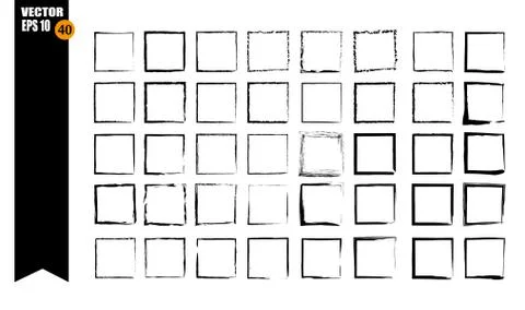 A set of frames, black squares, textural lines, also brushes. イラスト素材