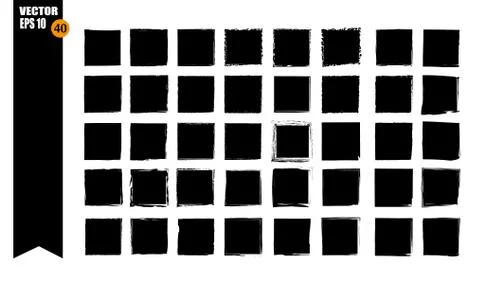 A set of frames, black squares, textural lines, also brushes. Stock-Illustration