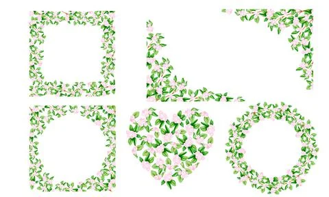 Set of frames, borders, wreaths with leaves and berries. Stock Illustration