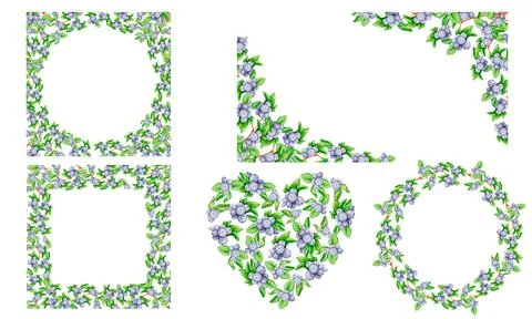 Set of frames, borders, wreaths with leaves and berries. Stock Illustration