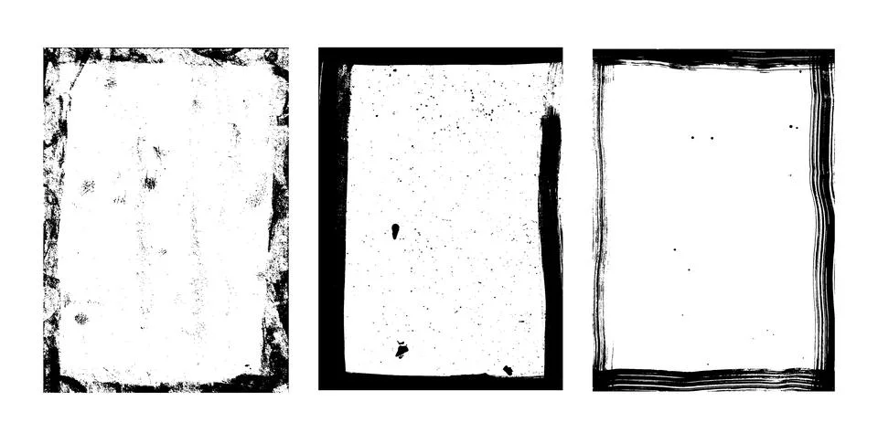 Set of frames with brush stroke textures; worn textures. Overlay of dust, d.. Stock Illustration