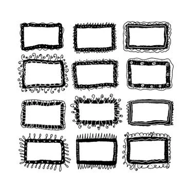 Set of frames. Bundle of hand drawn borders. Collection of decoration element Illustrazione stock