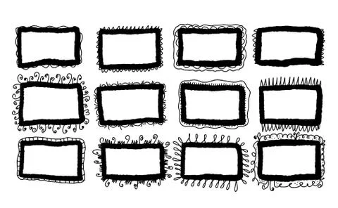 Set of frames. Bundle of hand drawn borders. Collection of decoration element Illustrazione stock