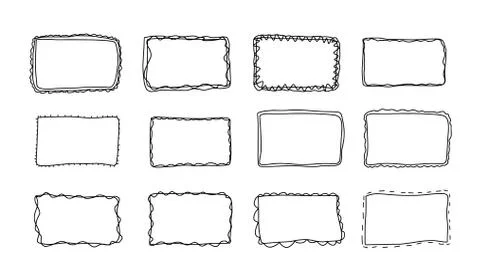 Set of frames. Bundle of hand drawn borders. Collection of decoration element Stock Illustration