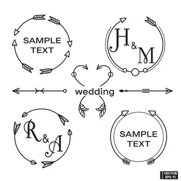 Set of frames for circle and arrow monograms. イラスト素材