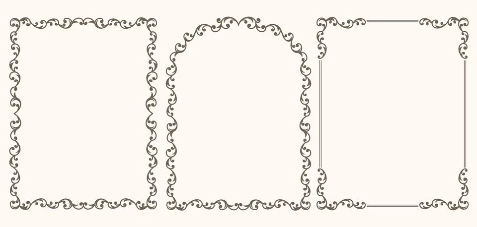 Set of frames with curls and monograms Stock Illustration