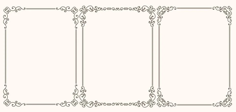 Set of frames with curls in vintage style Stock Illustration