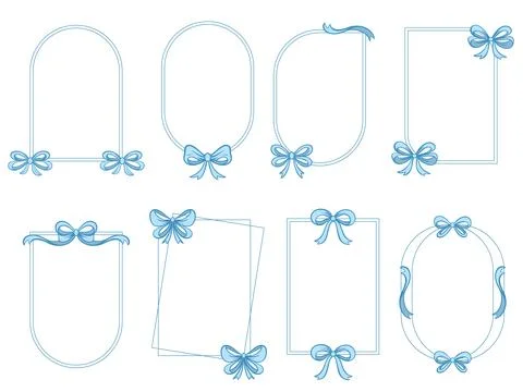 Set of frames of different shapes with blue bows Illustrazione stock
