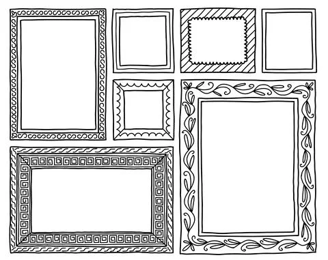 Set of frames doodle hand drawn sketch isolated Stock Illustration