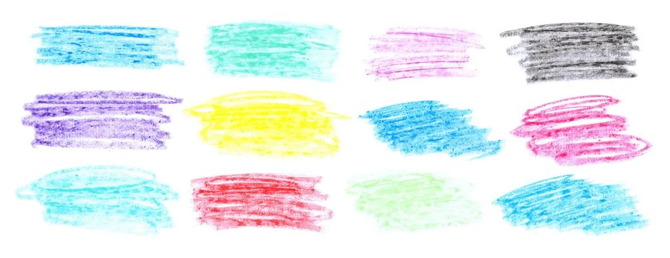 Set of frames drawn with wax pencil. Colorful strokes, chalk texture, charcoal Stockillustratie