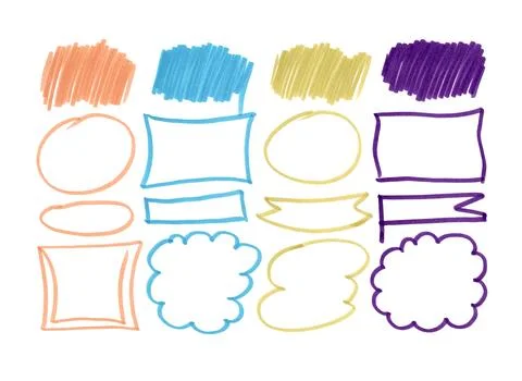 Set frames. Felt pen orange, blue, green and violet Illustration Illustrazione stock