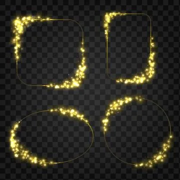 Set of frames with gold glowing light particles. Glowing light. Shiny particles Stock Illustration