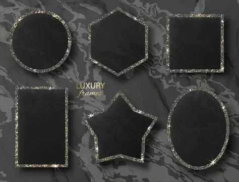 Set of frames with gold sequins . Vector illustration Stock Illustration
