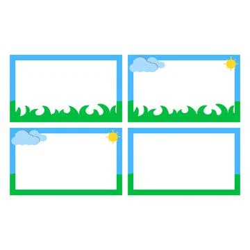 Set of frames with grass, sun and clouds. Vector illustration. id card template. Stock Illustration