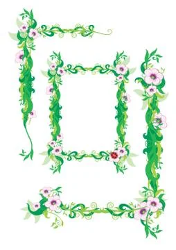 Set of frames from green plants for vignettes and decoration, isolated object 스톡 일러스트