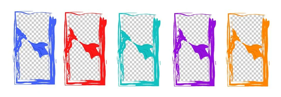 Set of frames with the image of a dragon spewing flames with turquoise.Modern Illustrazione stock