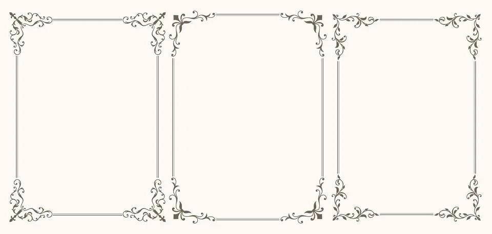 Set of frames with leaves and curls in vintage style Stock Illustration