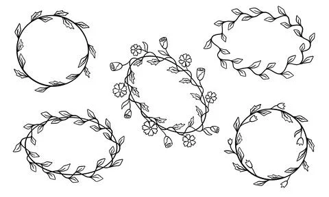 Set of frames from leaves and flowers for text. Stock Illustration
