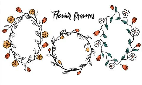 Set of frames from leaves and flowers for text. Illustrazione stock