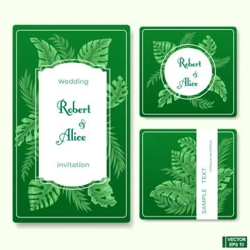 Set of frames with leaves on a green background. イラスト素材