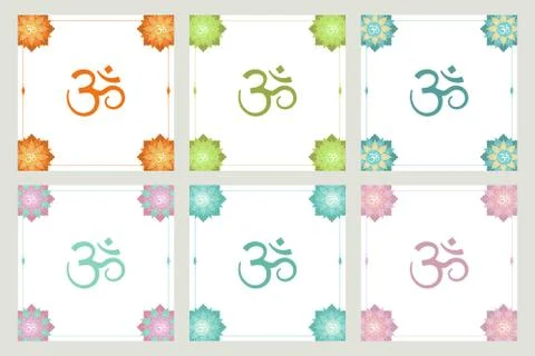 Set of frames om symbol flowers Stock Illustration