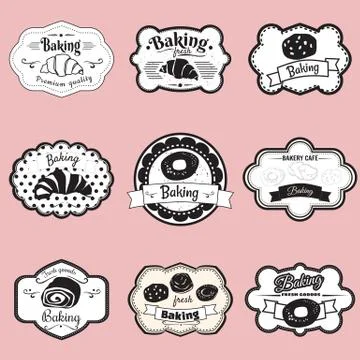 Set frames pastry, croissant, roll, bread, illustration, vector Illustrazione stock