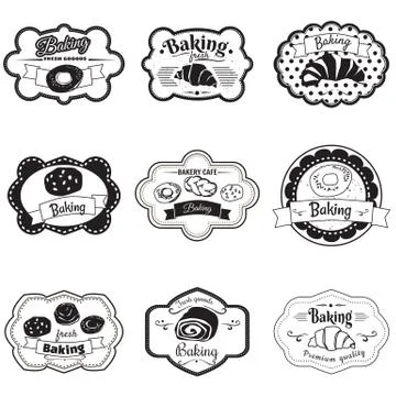 Set frames pastry, croissant, roll, bread, illustration, vector Illustrazione stock