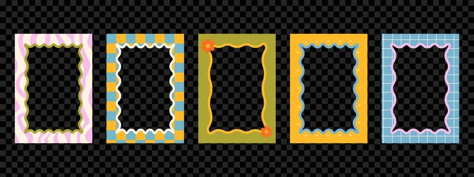 Set of frames with scallop edges. Trendy borders with groovy patterns. Mode.. Stock Illustration