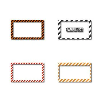 Set frames with slanted black and yellow strips, vector illustration. 스톡 일러스트