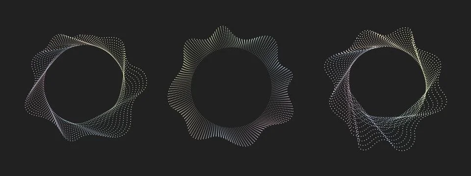 Set of frames with sound waves. Abstract fluid shapes, dotted liquid figure.. Stock Illustration