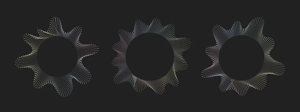 Set of frames with sound waves. Abstract fluid shapes, dotted liquid figure.. Stock Illustration