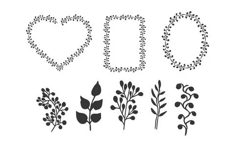 Set frames Split border, floral monogram frame floral elements in doodle style Stock Illustration