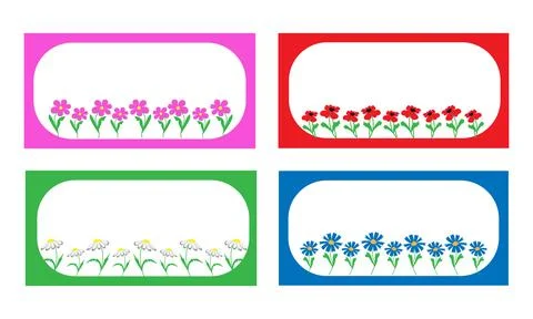 Set frames with summer doodle flowers Illustrazione stock