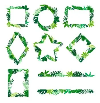 Set of frames from tropical leaves. Vector illustration on white background. イラスト素材