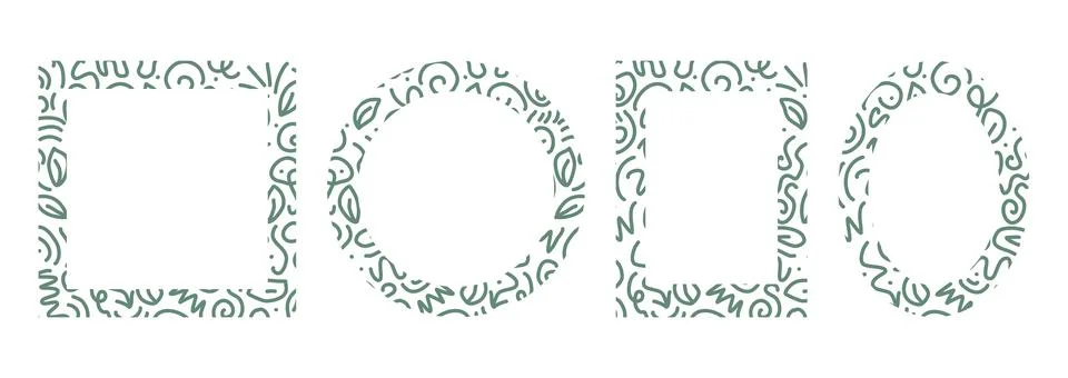 Set of frames in uniform style with doodle leaf patterns 스톡 일러스트