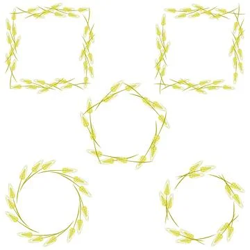 A set of frames of various shapes, featuring linear wheat ears, offset color Stock Illustration