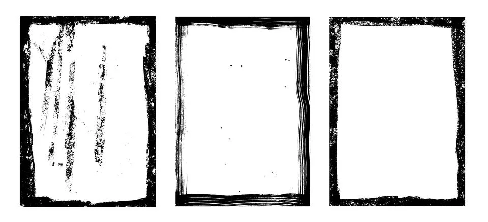 Set of frames with vectorized weathered textures. Worn frames in A4 format... Illustrazione stock