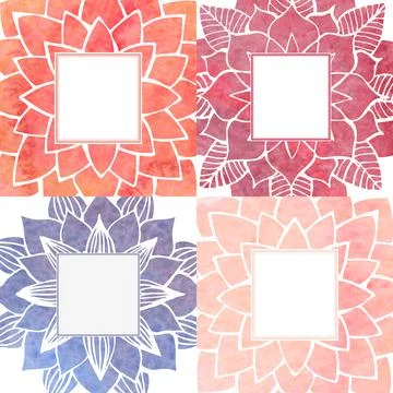 Set of frames with watercolor flower pattern Stock Illustration