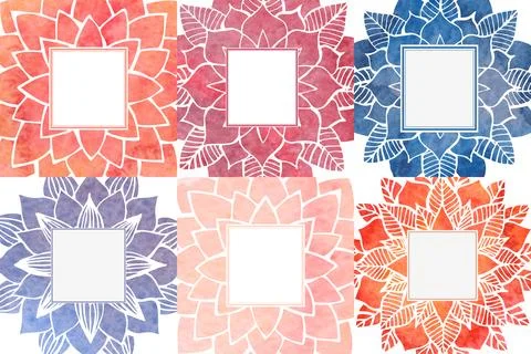 Set of frames with watercolor flower pattern Stock Illustration
