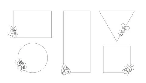 Set of frames, windows with insects. Outline vector illustration. Stock Illustration