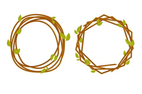Set frames from wood branch with leaves, spring garland from sticks, cute Illustrazione stock