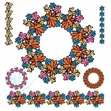 Set of frames, wreaths, floral, elements from flowers. Colored on an isolated Stock Illustration